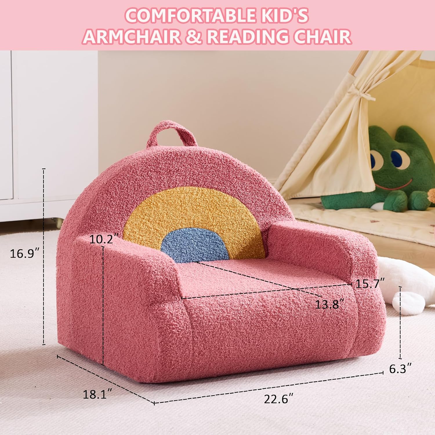 Karl home Toddler Chair Comfy, Cute Arclet Designs Kid's Chair, Red | Toddler Reading Chair, Foam Kids Sofa with Soft Teddy Plush, Outdoor Furniture for Backyard Patio Garden Playroom Preschool