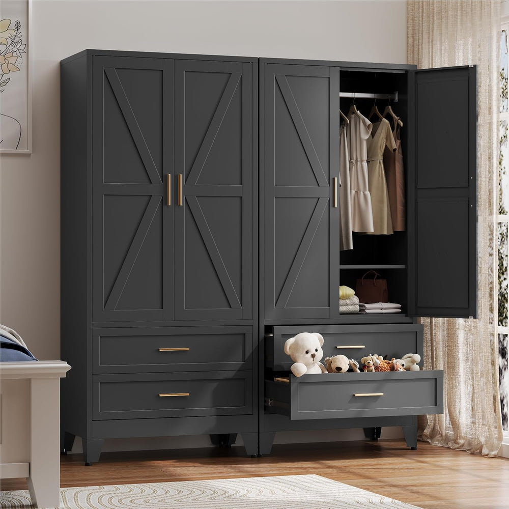 Baborokic Metal Wardrobe Cabinet with Hanging Rod,71" Armoire Wardrobe C...