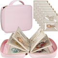 Travel Jewelry Organizer Case,Small Jewelry Bags for Traveling, Jewelry Binder with 24 Pcs Clear Zipper Velvet Pouches (Pink)