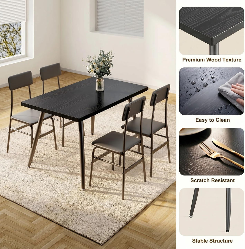 Gizoon Dining Table Set for 4, Modern Kitchen Table with Chairs, Black | Wood...