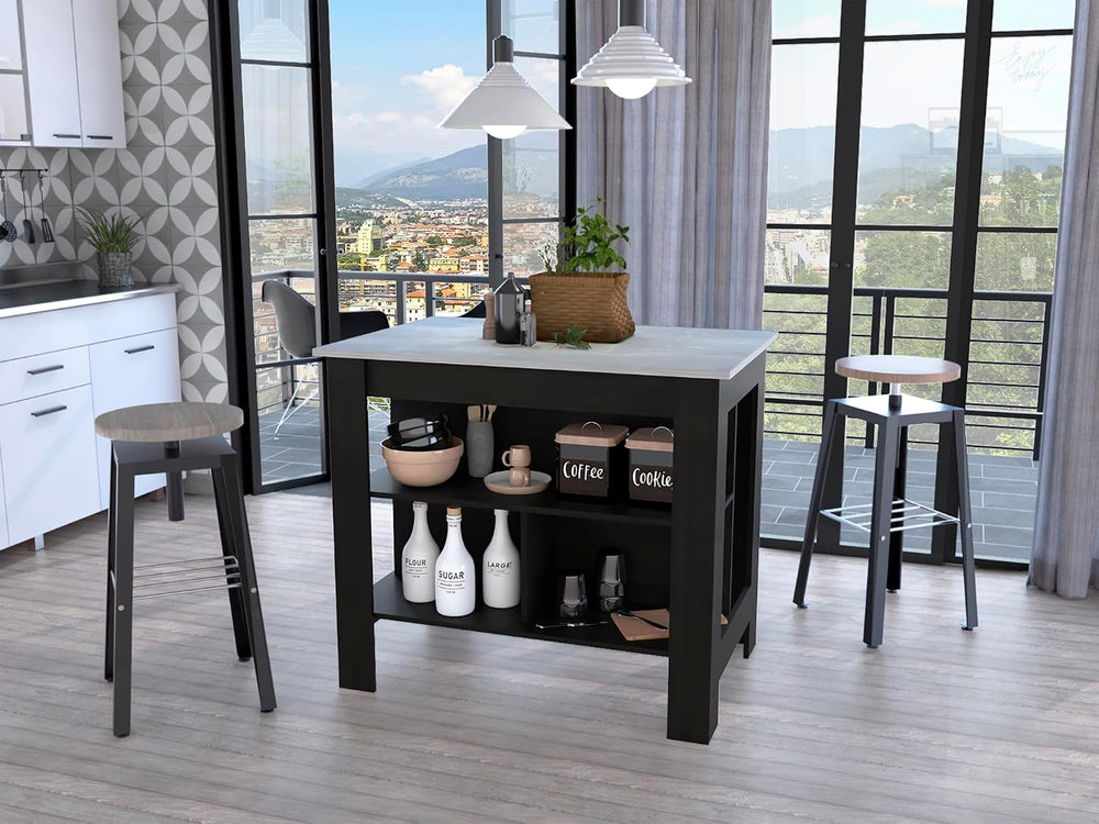 3-Shelf Kitchen Island Wenge and Ibiza Marble with Particle Board | One side ...