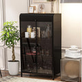 KEIKI 47.6" Tall Kitchen Pantry, Modern 4-Tier Sideboard Buffet Cabinet with Figured Glass Doors & Flip Top & Open Shelves, Industrial Metal Organizer for Living Room & Kitchen