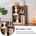 VECELO 3-Cube Small Bookshelf, Modern Bookcases with Shelves Height Up to 12.8 Inches, Suit for Common Size Textbook, Vertical or Horizontal, Cubby Storage Organizer,Rustic Brown