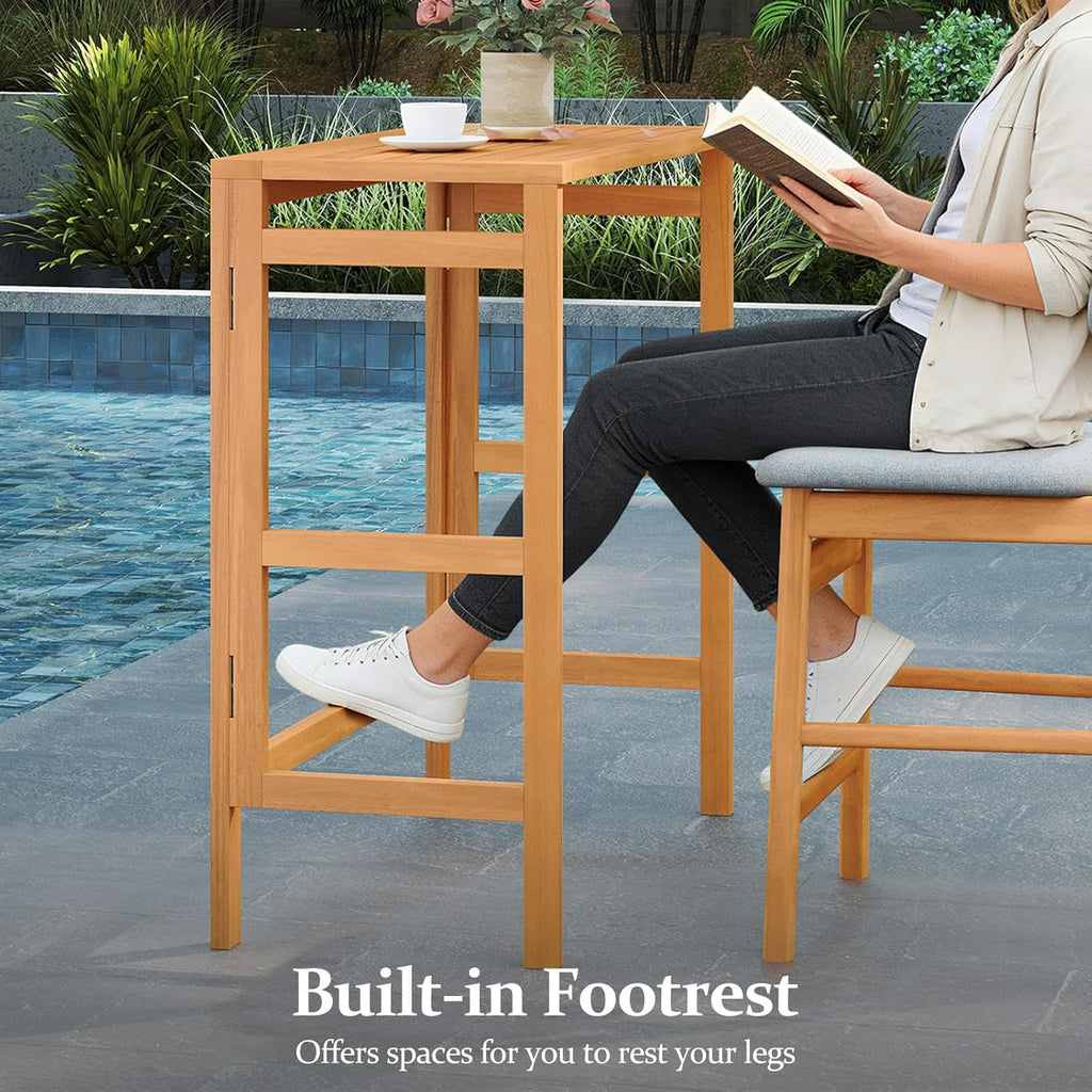 Tangkula Acacia Wood Outdoor Folding Bar Table, Patio Rectangle Counter Height Pub Table with Slatted Tabletop, for Balcony, Backyard Garden and Poolside