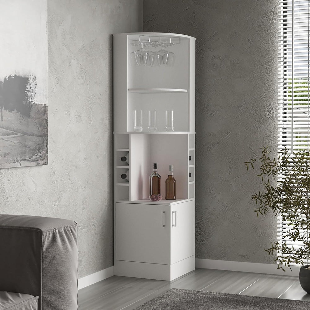 Farmhouse Corner Cabinet, Double Door Cabinet with Glass Rack, Eight Built-in...