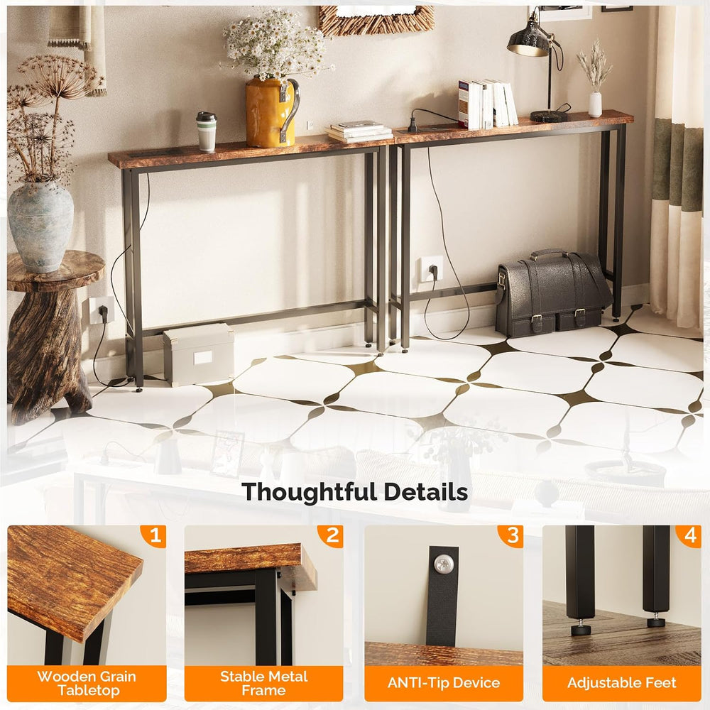 VINGLI 79" Narrow Console Table with Power Outlet 2 Pack, Rustic Brown |...