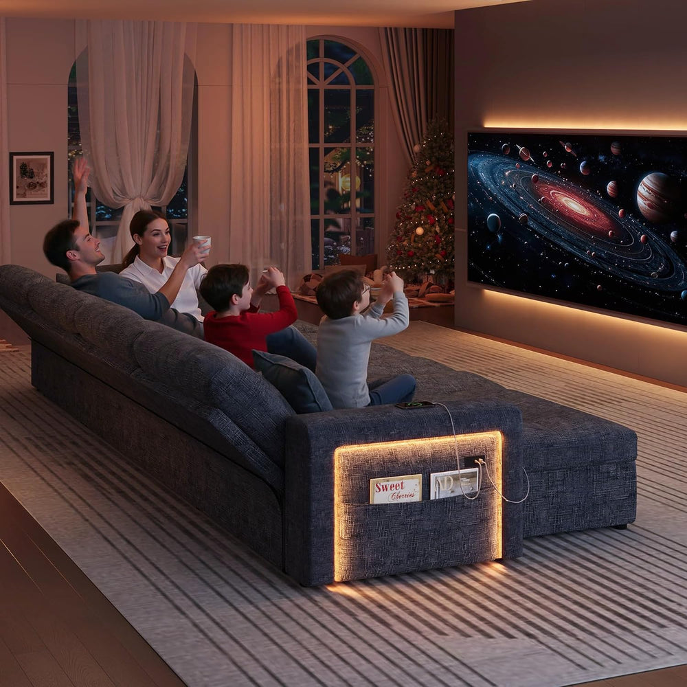 107'' LED U-Shaped Sectional Couch for Living Room, Sleeper Sofa Bed,...