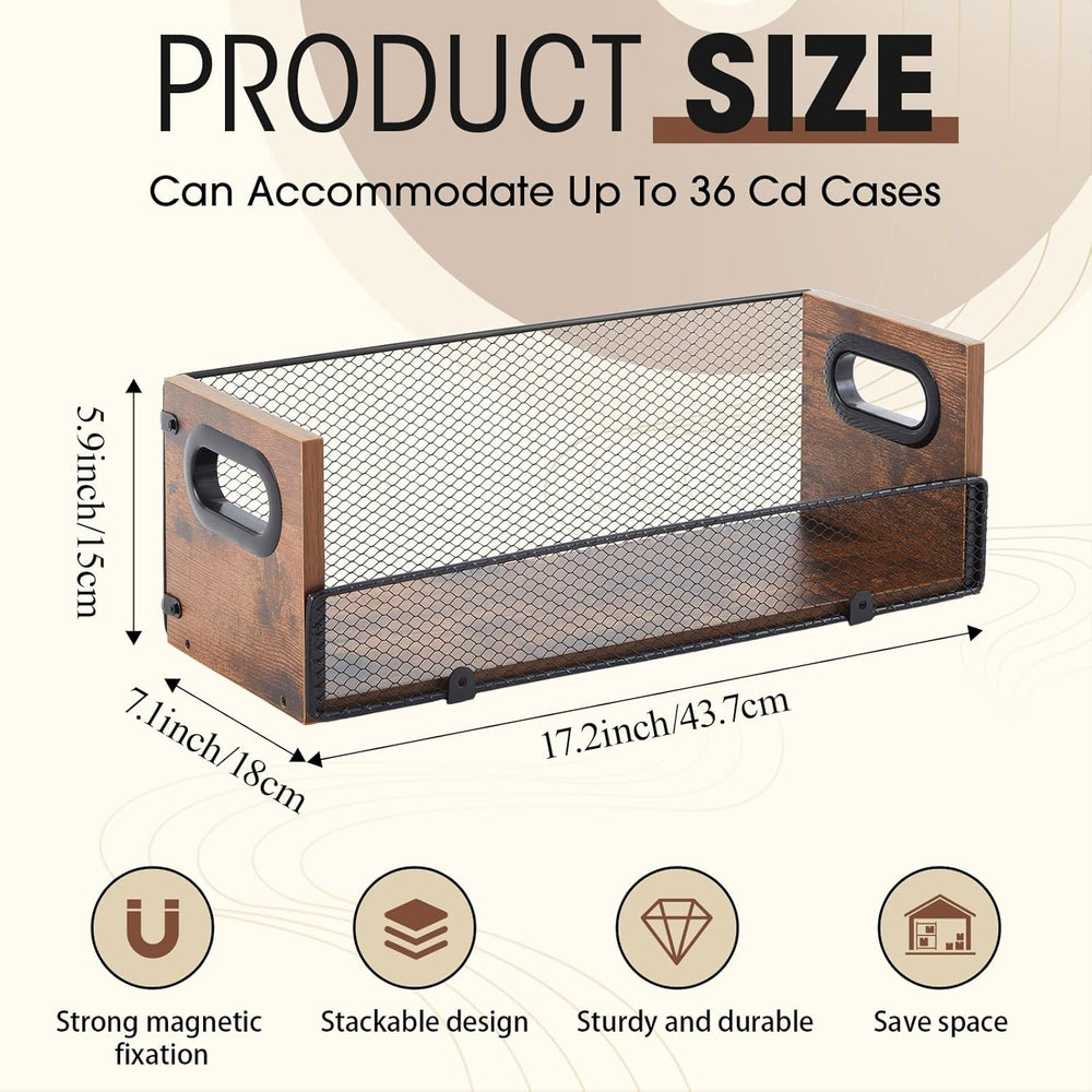 Geelin 2 Pcs Wooden Cd Storage Box Holder Racks Retro Cassette Tape Display S...