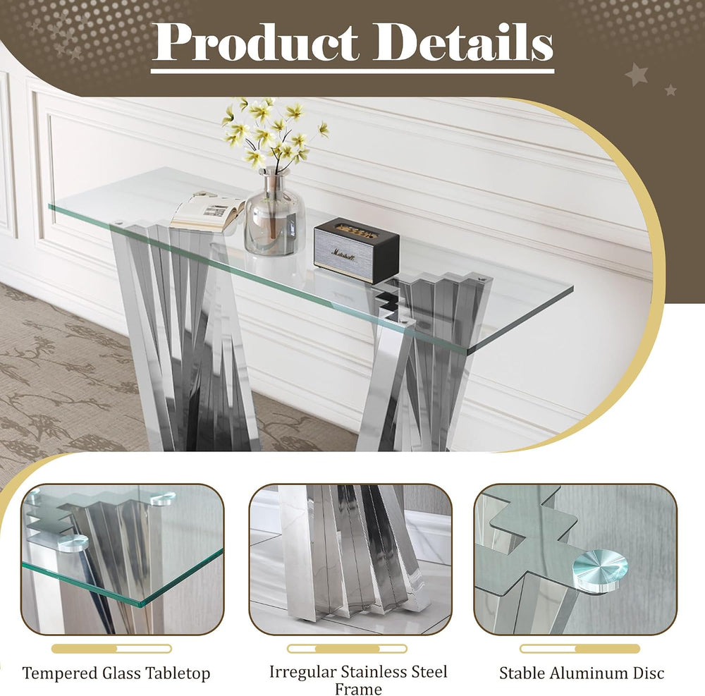 Silver Coffee Table Set of 3, Glass Coffee Table & End Table & Consol...