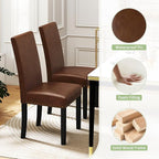 LSSPAID Dining Chairs Set of 4, PU Leather Upholstered Dining Room Chairs with Nailhead Trim and Solid Wood Legs for Home and Kitchen, Brown