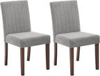 Upholstered Dining Chairs Set of 2, Modern Fabric Kitchen Side Chairs with Sturdy Wood Legs, Parsons Design, Comfortable Soft Linen for Dining Room, Restaurant, Cafe, Gray-Vertical Stripes