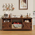 YESHOMY Fireplace TV Stand with Barn Doors and Open Display Shelf, Farmhouse Media Console with Hidden Cable Routing, Entertainment Center for Televisions up to 65+ Inch, Walnut