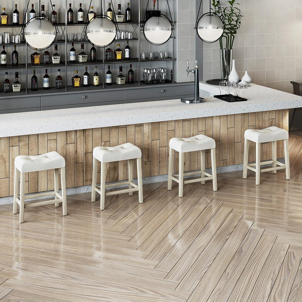 COSTWAY Wooden Saddle Stools Set of 2, 24-inch Counter Height Upholstered Bac...