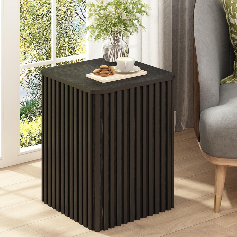 HOKYHOKY Fluted Side Table with Storage-Small Square End Table