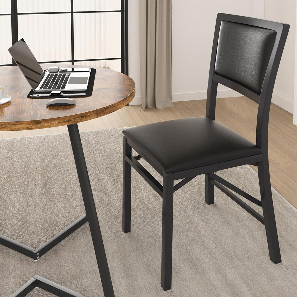 VECELO Folding Dining Chairs Set of 4, Metal Padded Foldable Seating with Com...