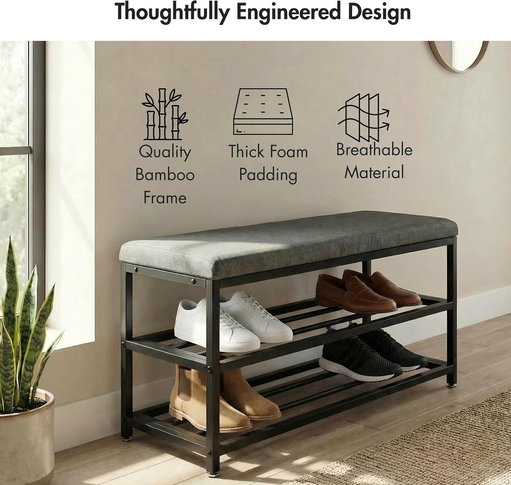 Luxe L 100% Faux Fur Shoe Storage Bench for Entryway, Compact Bench with Mult...