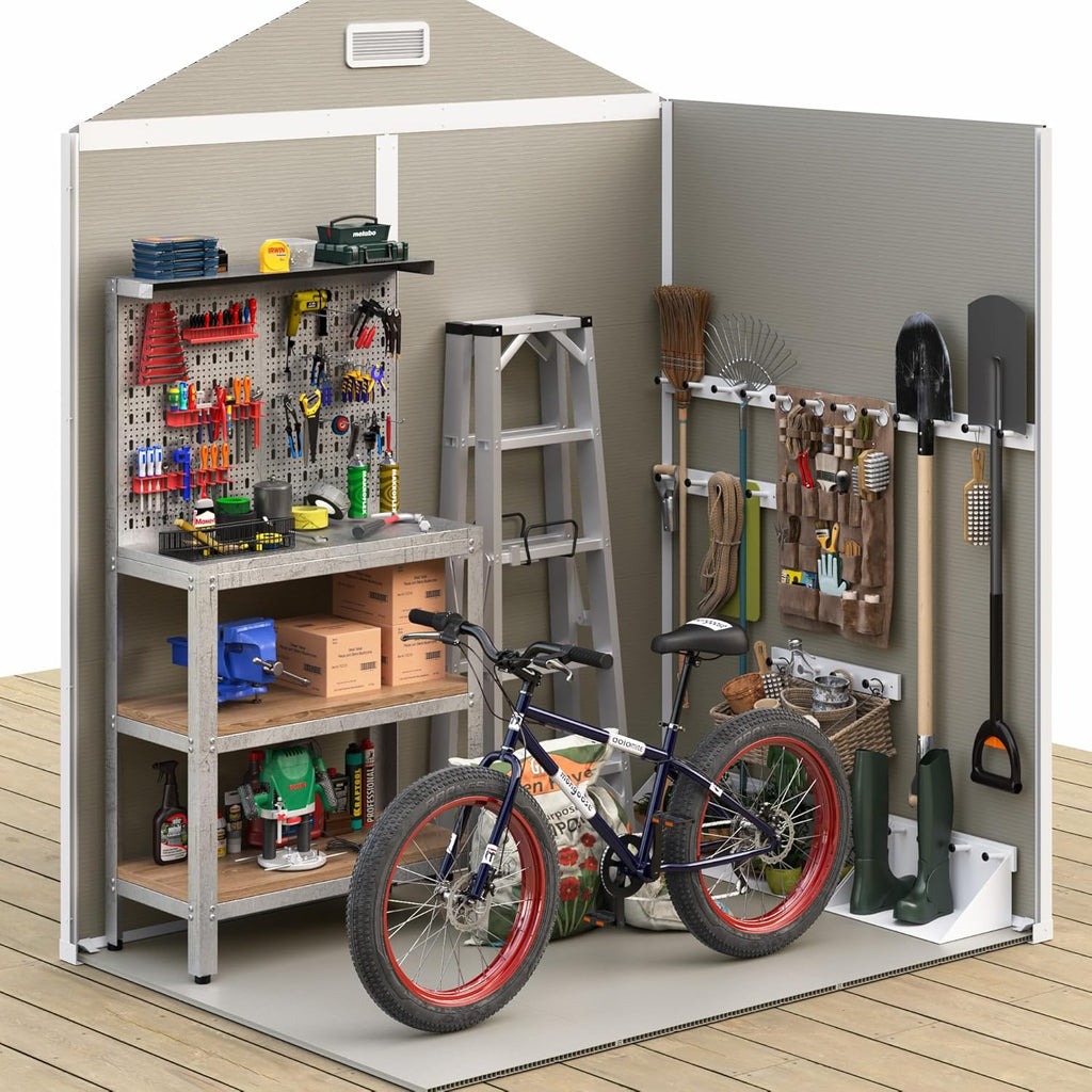 UDPATIO Outdoor Storage Shed 6x4.5 FT, Plastic Resin Outside Sheds & Outdoor Storage for Trash Can, Bike, Lawnmower, Generator, Tool Shed with Lockable Door for Backyard, Lawn, Patio, Sandstone