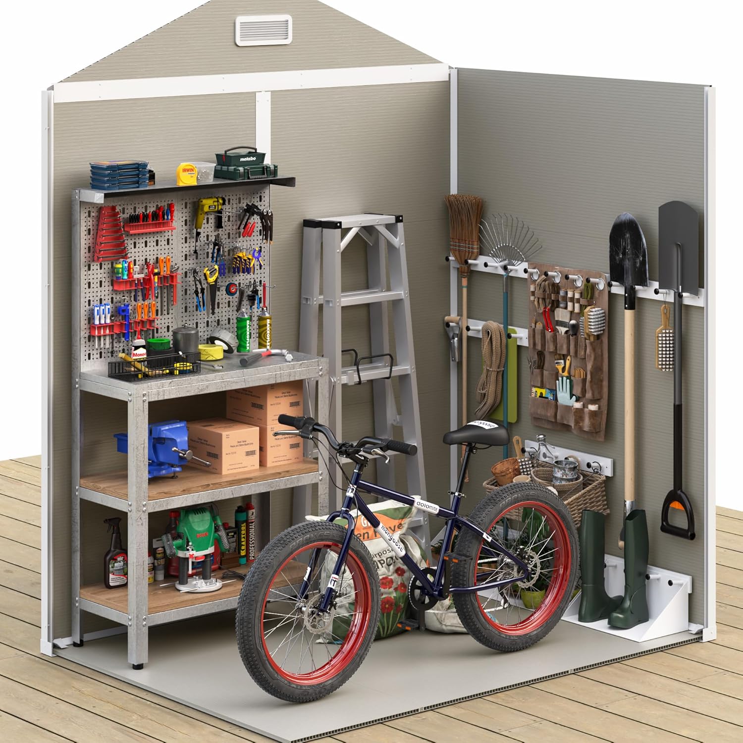UDPATIO Outdoor Storage Shed 6x4.5 FT, Plastic Resin Outside Sheds & Outdoor Storage for Trash Can, Bike, Lawnmower, Generator, Tool Shed with Lockable Door for Backyard, Lawn, Patio, Sandstone