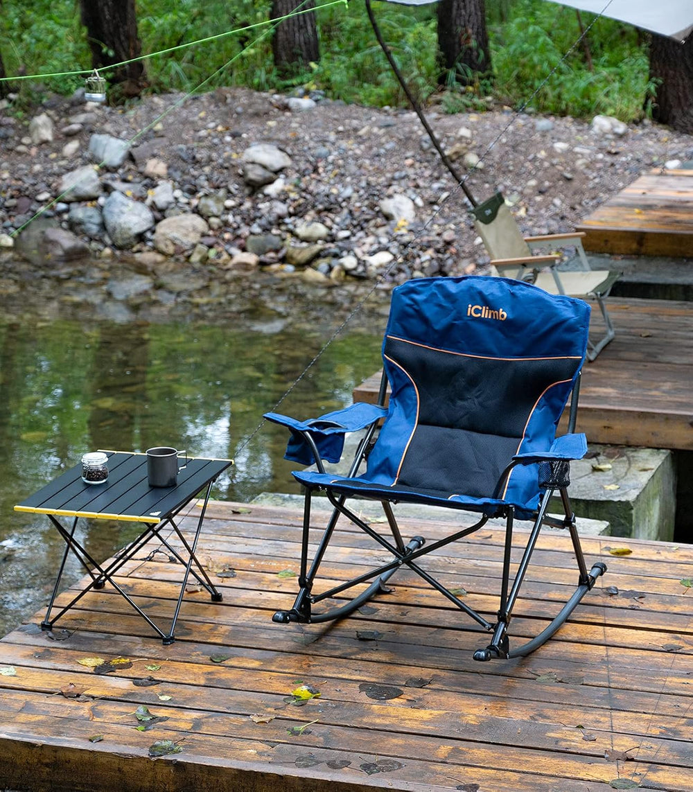 iClimb Padded Folding Rocking Chair Heavy Duty Camping Patio Porch Backyard L...