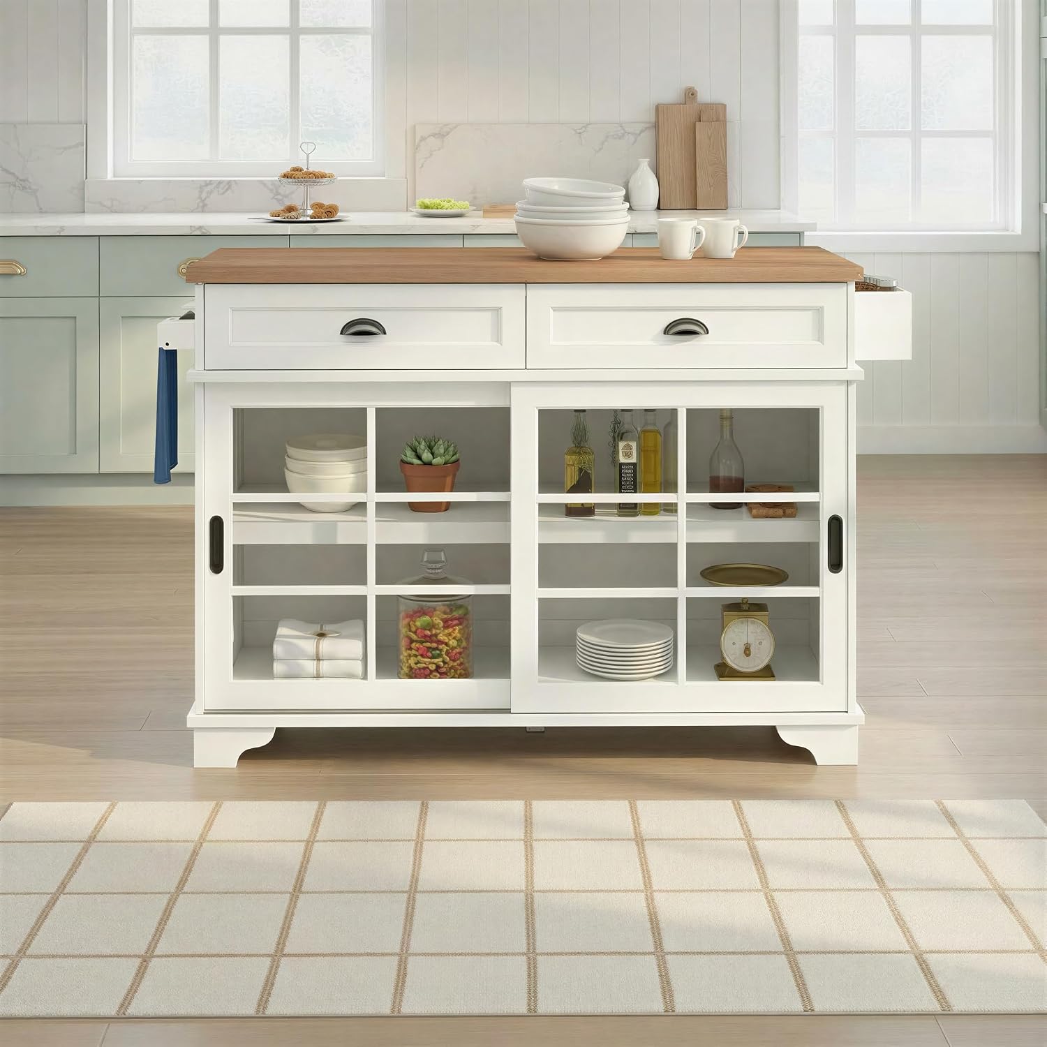 Walker Edison Carolina Modern Free-Standing 48 Inch Kitchen Island with Drawers, White