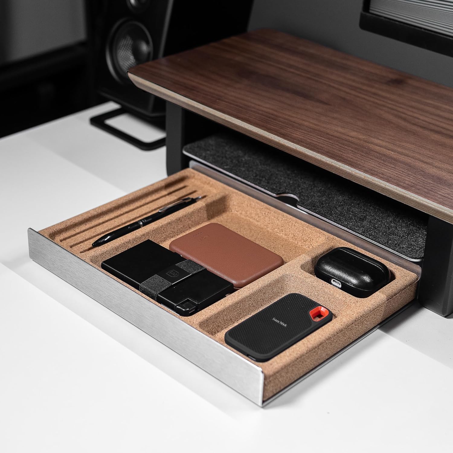 Raico Desk Cockpit Shelf Monitor Stand System Dual Screen Setup Wood Large Desk Accessory Organizer Unit (Walnut, Full Length v2 | 45.7 Inches)