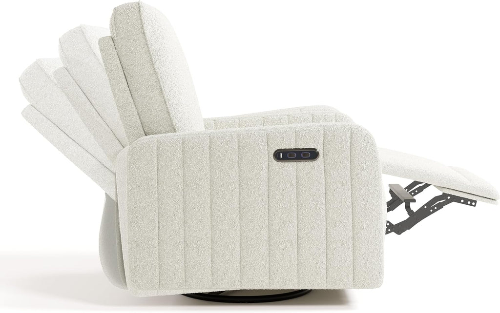 Storkcraft Kyoto Deluxe Power Recliner Swivel Glider, Ivory Boucle | Premium Electronic Power Recliner for Nursery, Includes Dual-USB Charging Port with USB-A & USB-C, Glider Rocking Chair