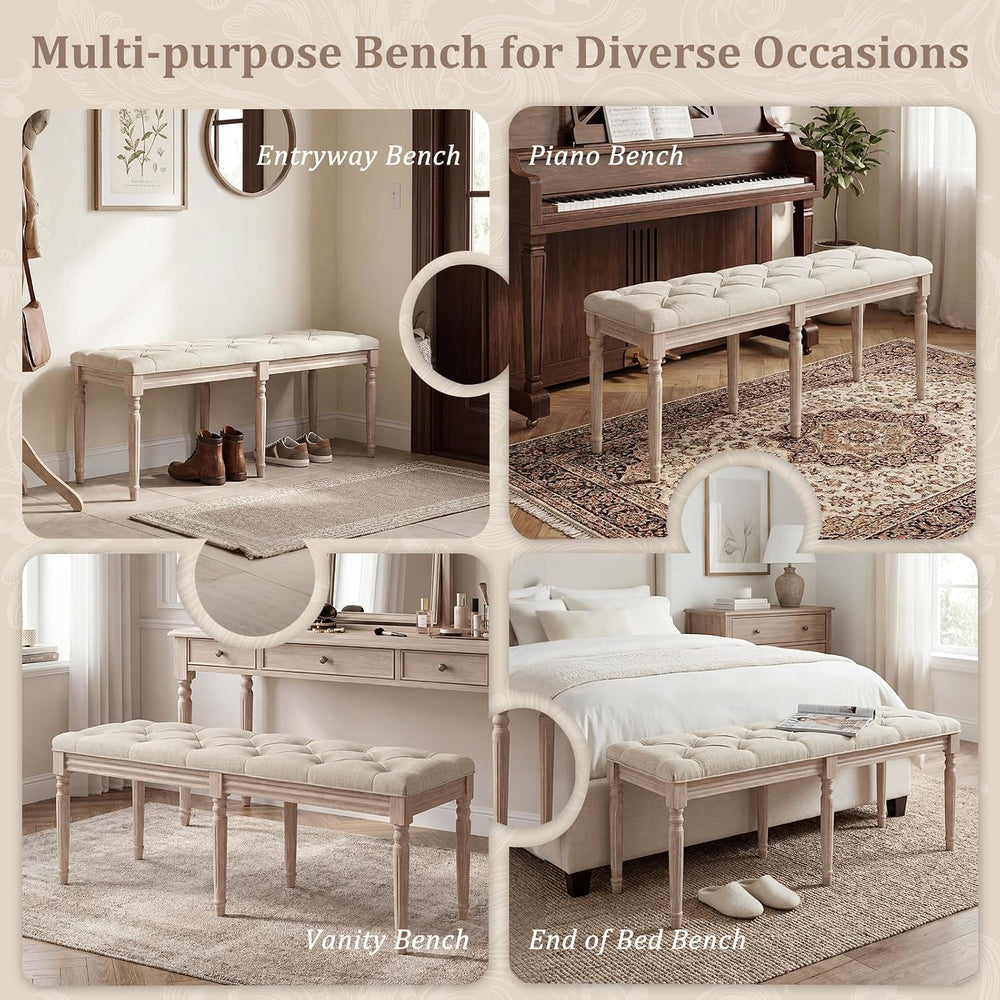 GIANTEX 47.5-inches Upholstered Dining Bench, Button-Tufted Table Bench with ...