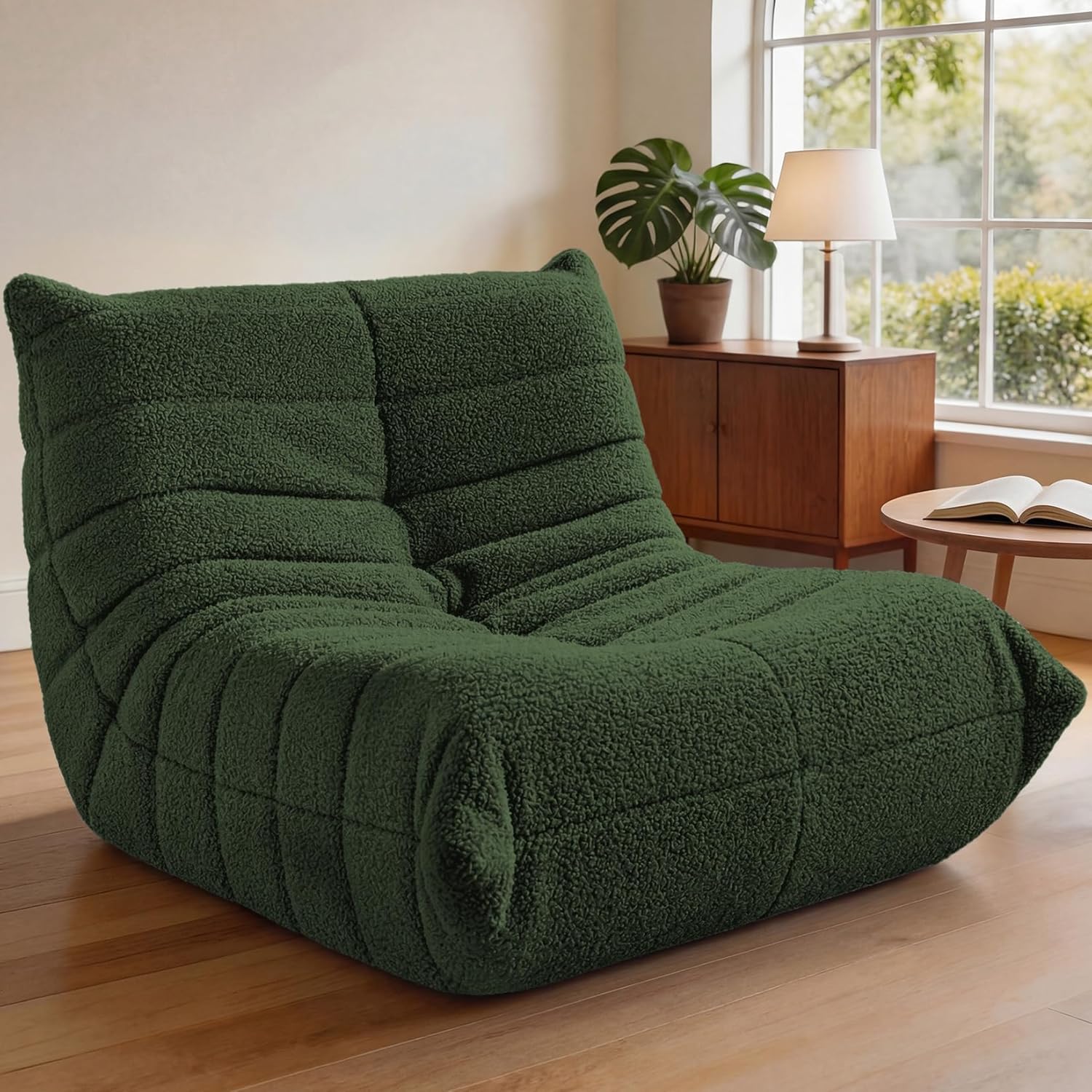 HABUTWAY Bean Bag Chairs Fireside Lazy Floor Sofa, Soft Teddy Fleece Bean Bag Sofa with High-Resilience Foam Filling，Beanbag for Living Room, Bedroom, Office (Green Teddy)