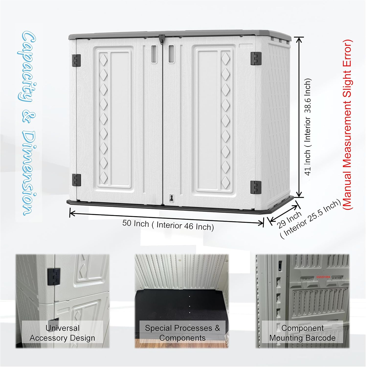 Horizontal Outdoor Storage Shed, 34 Cu.ft Outdoor Storage Cabinet Waterproof for Garden/Backyard/Home/Pool, Lockable (Off White)