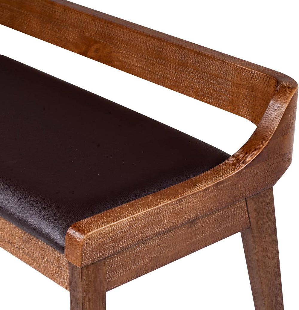 Rasmus Brown Faux Leather Wood Dining Bench - Chestnut Wire-Brush Finish
