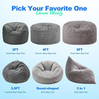 Hobestluk 3 in 1 Bean Bag Chair Giant Bean Bag Chairs for Adults with Chevron Plush Fur Cover Convertible Bean Bag Floor Cushion with Machine Washable Cover for Living Room (Plush Grey)