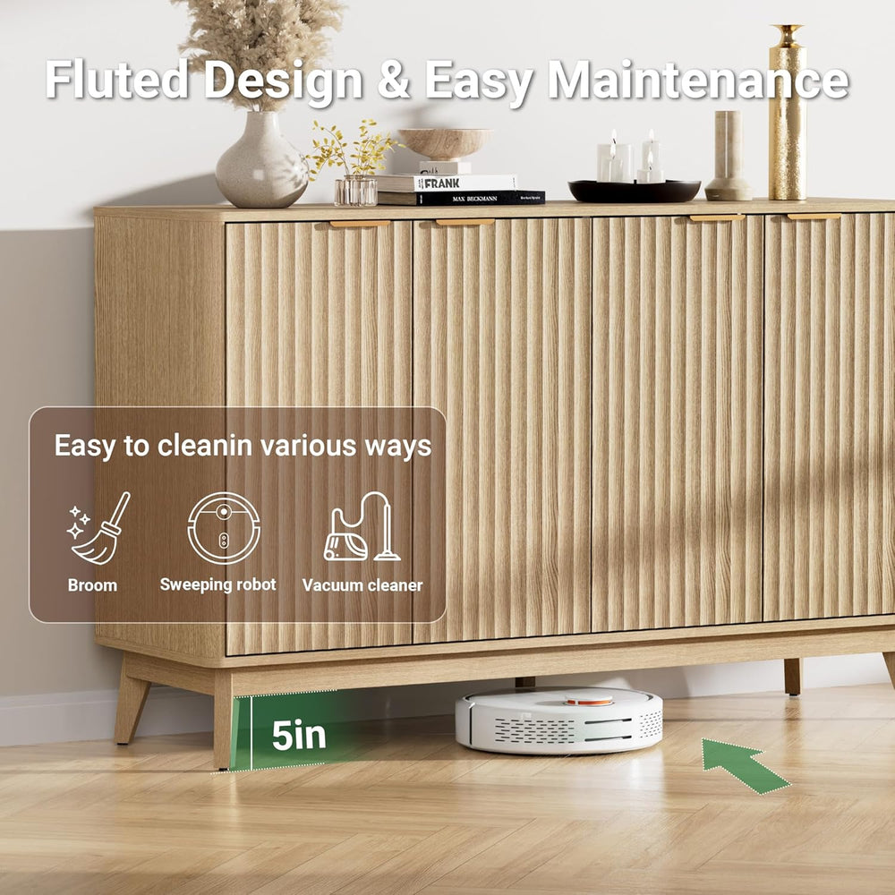 Sideboard Cabinet, 55'' Buffet Cabinet, Modern Fluted Storage Cabinet...