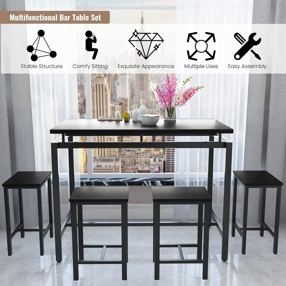 47.2“ 5-Piece Metal Frame Counter Height Dining Table Set for 4, Pub Table | ...