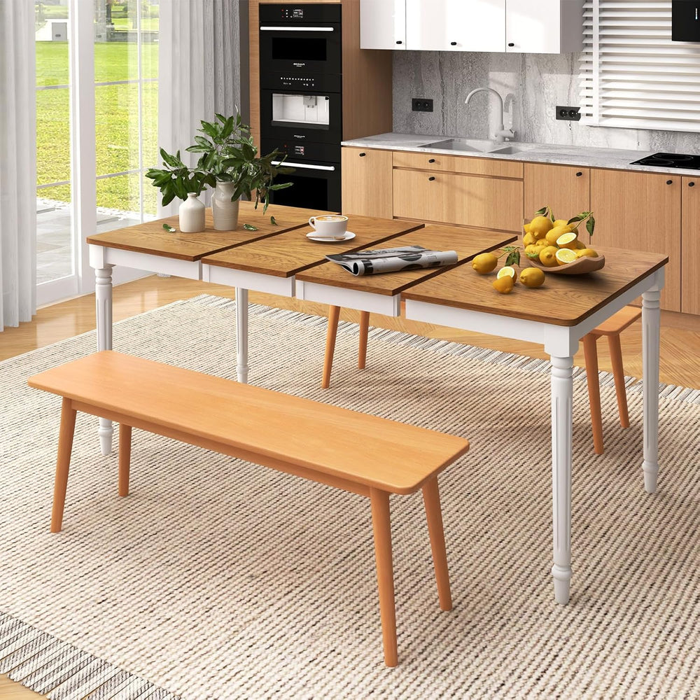 Giantex Rectangular Extendable Dining Table for 4-8 People with Rubber Wood L...