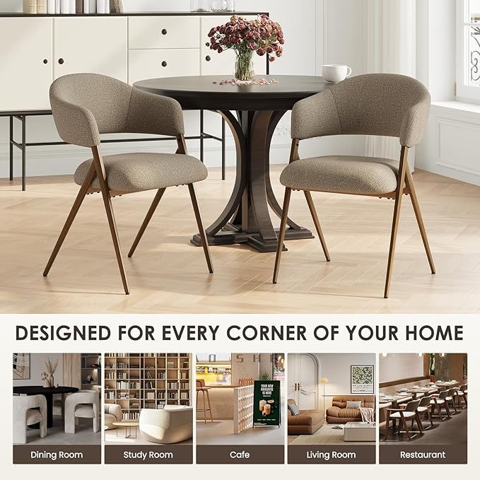 COLAMY Dining Chairs Set of 2, Modern Fabric Upholstered Dining Room Kitchen Side Chairs with Iron Legs, Open Back and Padded Seat, for Living Room/Restaurant/Cafe, Taupe
