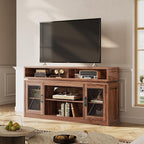 WLIVE Farmhouse TV Stand for TVs Up to 65 Inches, Tall Entertainment Center with Storage Cabinets & LED Lights, Media Console for Living Room, Bedroom, Home Theater, Rustic Brown