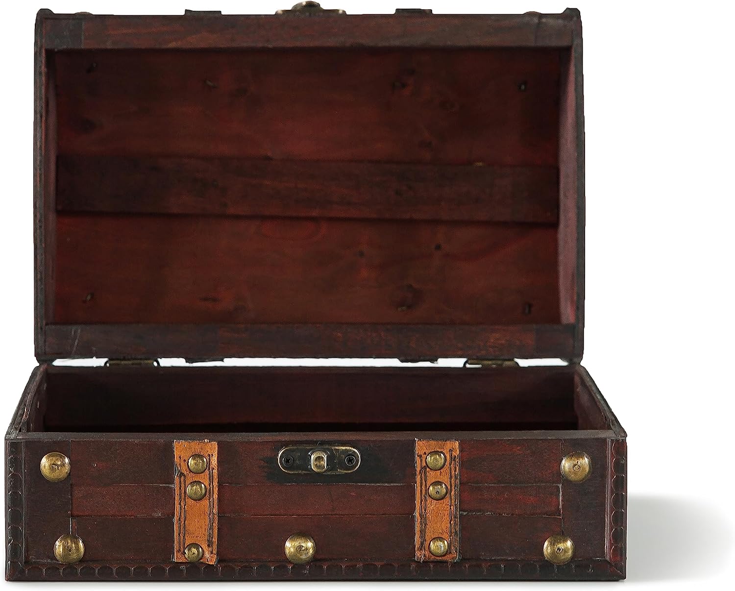 SLPR - Small Wooden Storage Box with Hinged Lid and Handle, 11x7x5.7 In | Vintage Suitcase Style Treasure Chest for Keepsakes, Decorative Wood Case with Latch, Antique Travel Trunk Box Decor