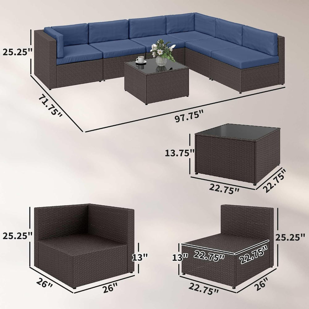 Outsunny 7 Piece Patio Furniture Set, Wicker Outdoor Sectional Sofa Set, All ...