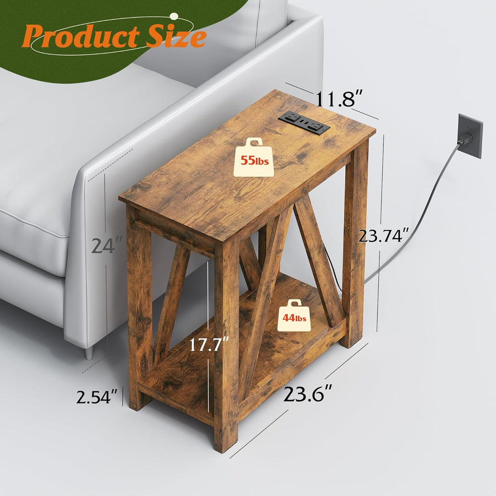 WLIVE Farmhouse End Table, Narrow Side Table with Charging Station, Slim End ...