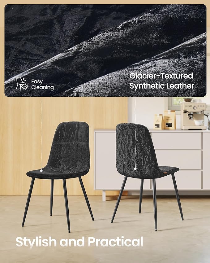 VASAGLE Set of 4 Dining Chairs, Dining Room Kitchen Chairs, Metal Frame, Adju...