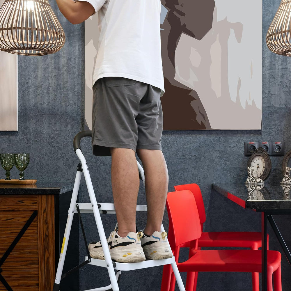 Big RED 2 Step Ladder: Ergonomic Folding Stool with Anti-Slip Pedal, Step Sto...