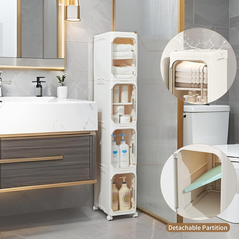 LXLXXL Narrow Storage Cabinet Slim Bathroom Storage Cabinet with Movable Whee...