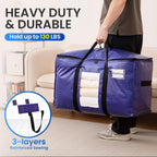 TAILI 4 Pack Dark Blue Extra Large Moving Bags, Heavy Duty Totes with Visible Window, Wrap Around Handles, Great for Storage