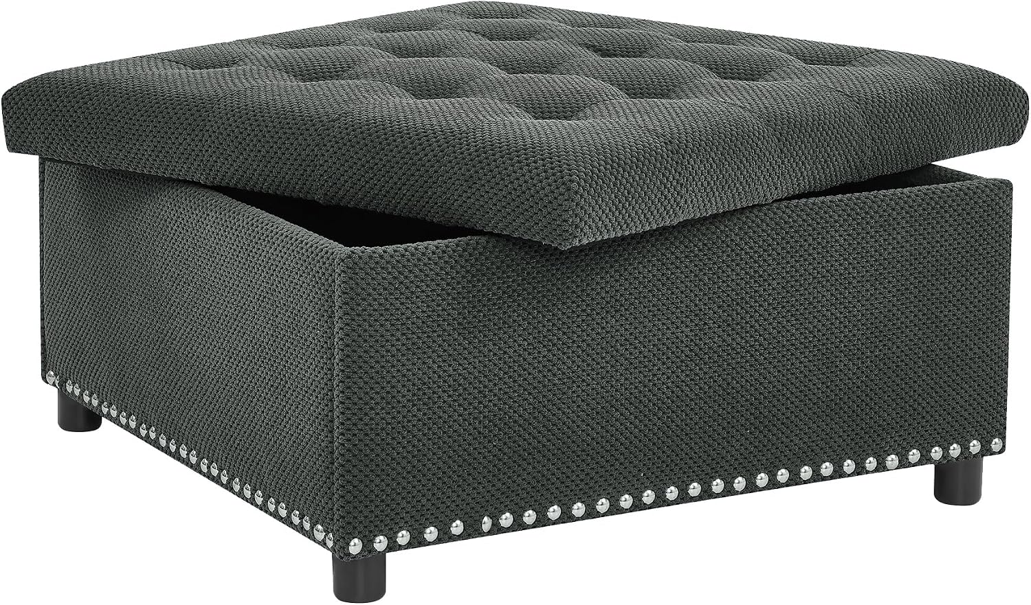 Mofolit Square Storage Ottoman Versatile Coffee Table(30",Dark Grey) | Vintage Tufted Nailhead Ottoman Couch Footrest For Living room ,Bedroom ,Entryway And Apartment.