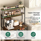 SUPERJARE Bakers Rack with Power Outlet, 35.4 Inches Coffee Bar with Wire Basket, Kitchen Microwave Stand with 6 S-Shaped Hooks, Open Storage Shelves, Rustic Brown