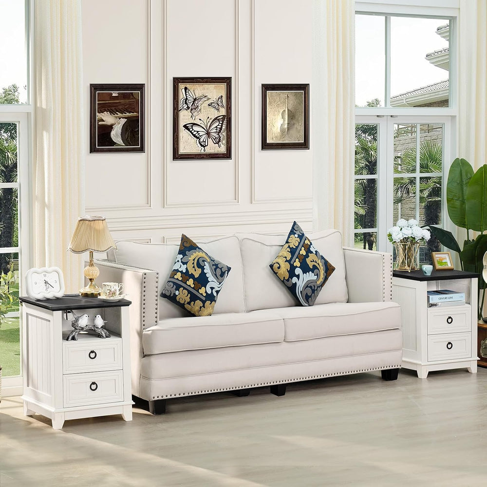 Joaxswe Farmhouse Coffee Table Set of 3, Charging Station Sets