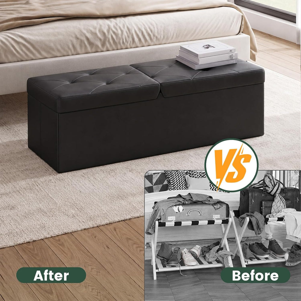 43 Inches Folding Storage Ottoman Bench with Flipping Lid