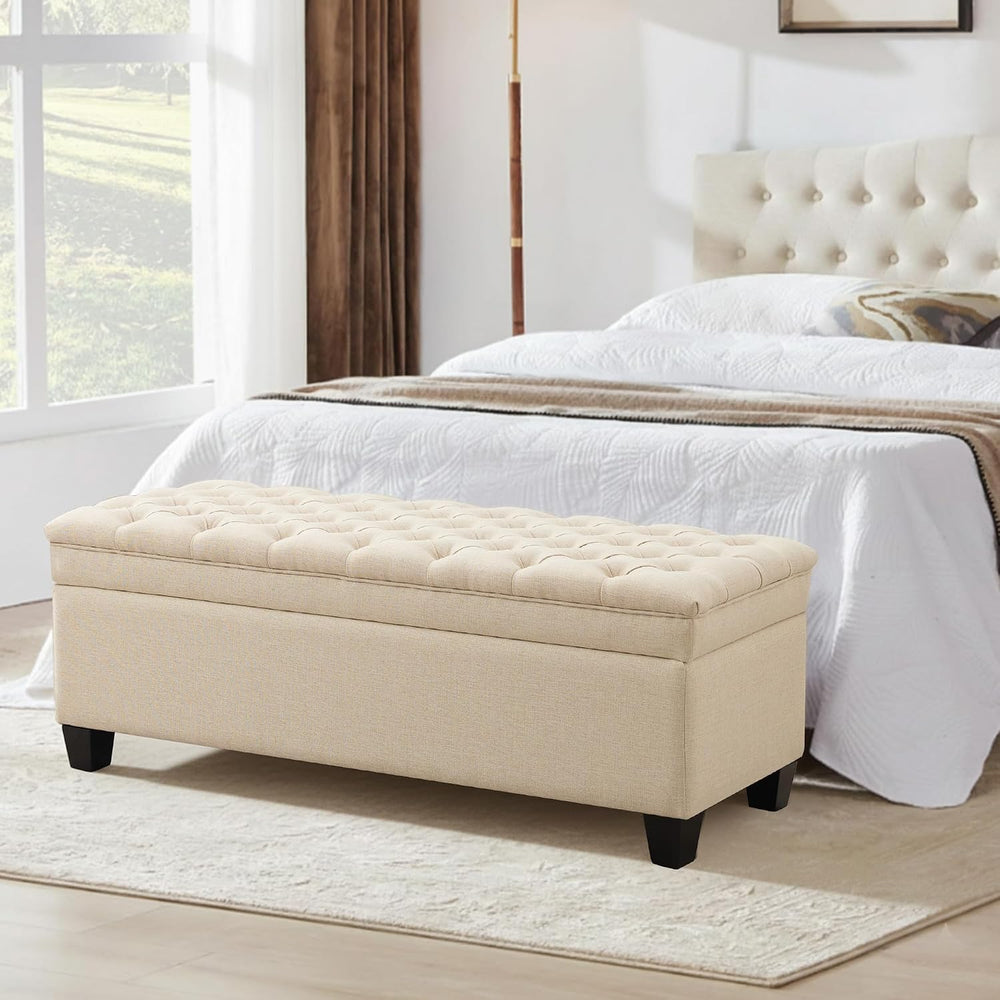 50" Storage Ottoman Bench, Rectangular End of Storage Bench, Upholstered...