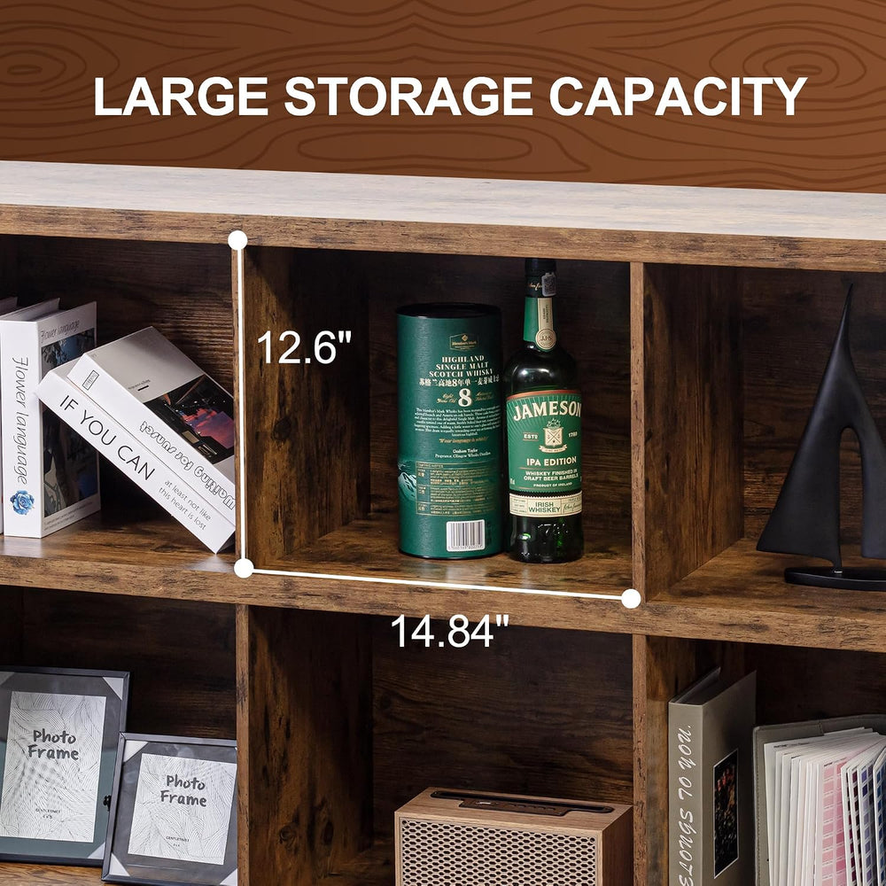 6 Cube Storage Organizer Bookshelf, Industrial Horizontal Bookcase, Accent Cu...