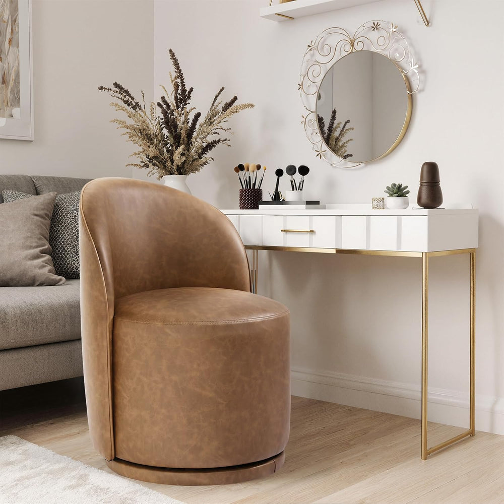 Swivel Barrel Dining Chairs, Faux Leather Upholstered Round Dining Chairs, 36...